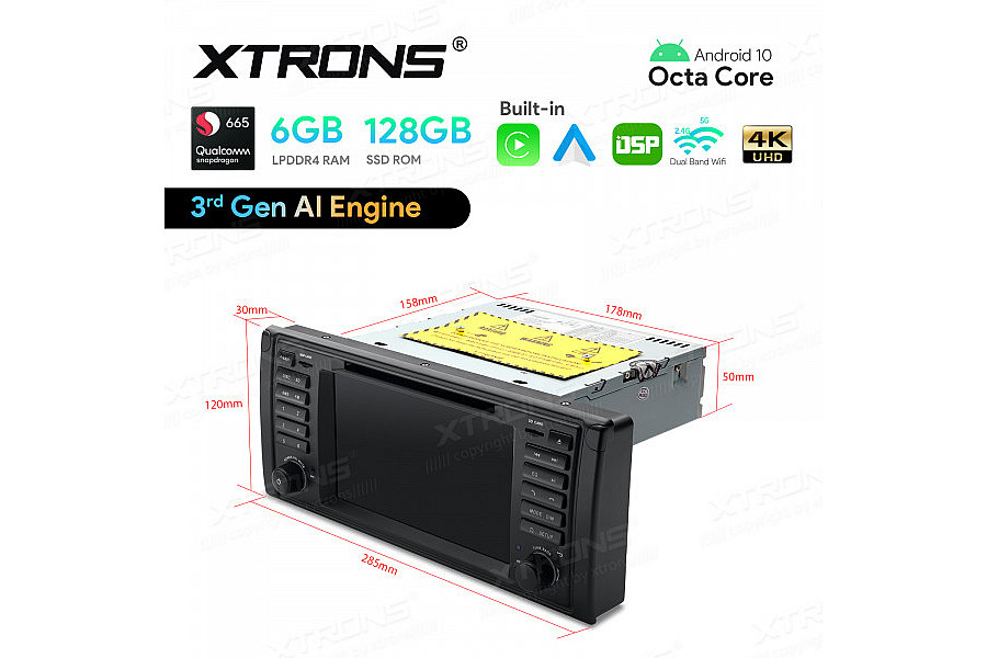 7" Snapdragon 665 AI Solution Octa Core 6GB + 128GB Android Stereo Navigation (4G LTE*) Universal Custom Fit for BMW/Rover/MG
