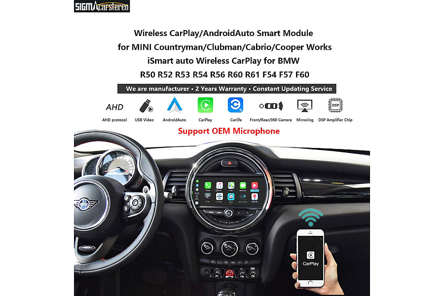 MINI Cooper R50 R52 R53 R54 R56 R60 R61 F54 F57 F60 wireless CarPlay Android Auto upgrade