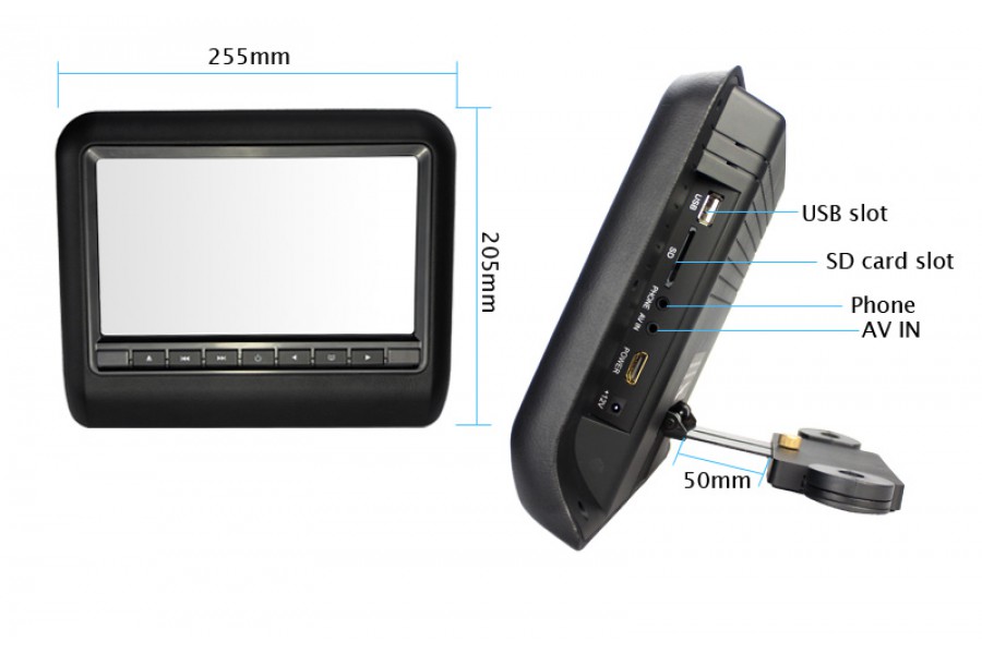 Car head rest LCD CD DVD player MP3 FM IR SD USB 10 inch HD